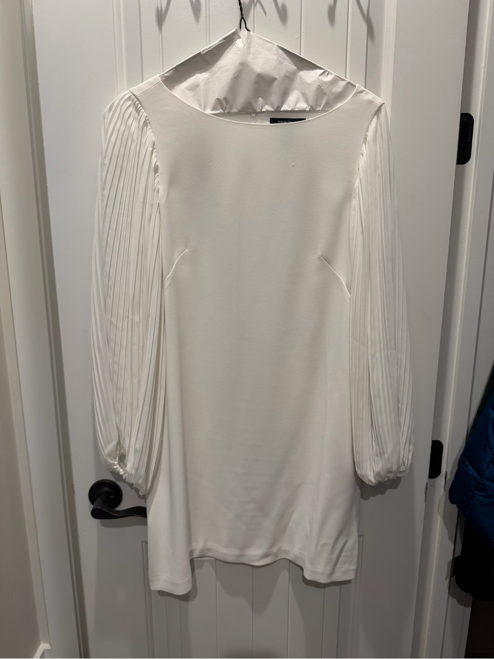 Elegant White Long-Sleeve Sheer Pleated-Sleeve Dress - White House Black Market